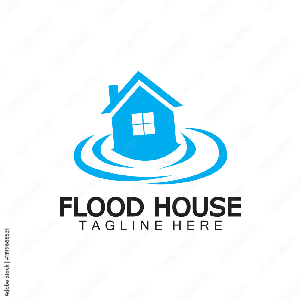 Fototapeta premium House flood icon Logo. River water natural disaster damage home vector icon.