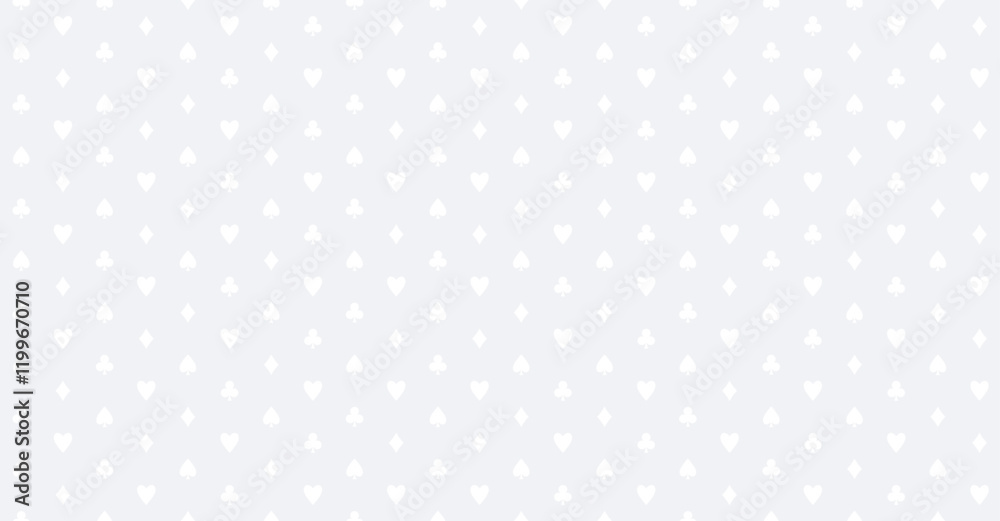 Grey white seamless pattern with card suits. Casino seamless pattern. Poker background. Grey white seamless pattern with card suits. Casino seamless pattern. Poker background.