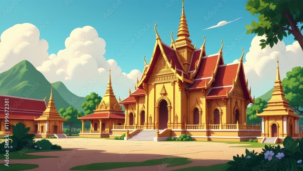 Obraz premium Golden Temple Complex in Scenic Landscape