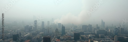 Obraz na płótnie Aerial view of a polluted city with smoke and haze in the air, dirty air, industrial landscape w salonie
