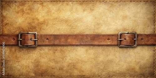 Obraz na płótnie Aged parchment background with subtle wood grain texture featuring worn leather straps and metal clasps, parchment texture, metal clasps, wood grain, distressed leather, antique leather w salonie