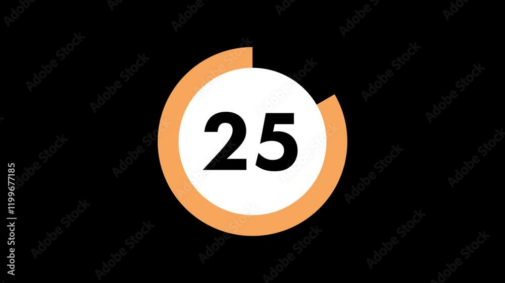 30秒のシンプルなカウントダウンタイマー,透過背景,オレンジ