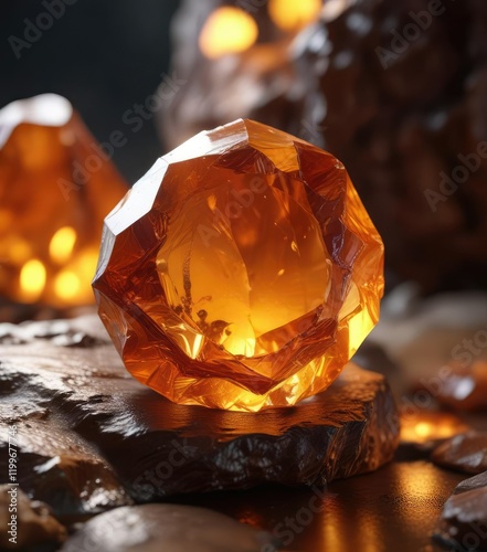 Ambient light casting a warm glow on the amber gem , warmth, glow