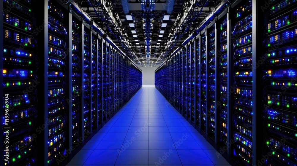 Illuminated Server Racks In A Modern Data Center Illuminated Server Racks In A Modern Data Center