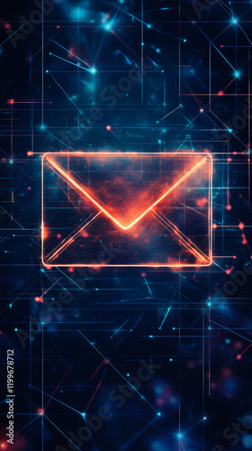 Digital envelope glowing against interconnected network background, symbolizing seamless electronic communication and data transmission