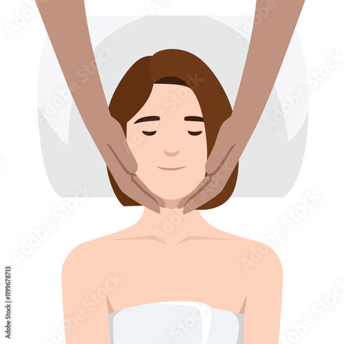 Young Woman Spa Treatment Relaxation. Flat vector illustration isolated on white background