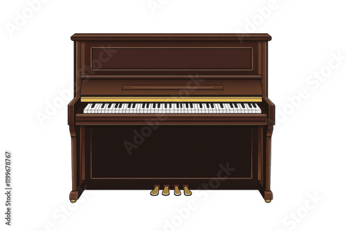 Elegant upright piano with black and white keys, showcasing classic design and craftsmanship isolated on transparent background