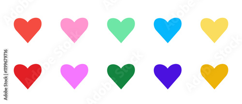 Set of colorful hearts, love elements, flat vector