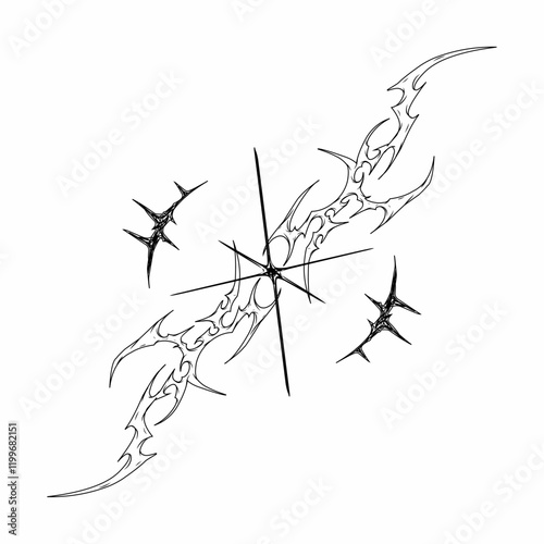 Neo tribal symmetrical sigil vector with cyber gothic elements, ideal for tattoo art and t shirt printing with sharp, futuristic patterns