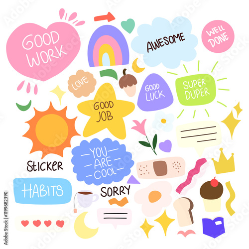 Set of kawaii doodles element planning planner design. Planner and journal vector doodles. stickers for weekly or daily planner