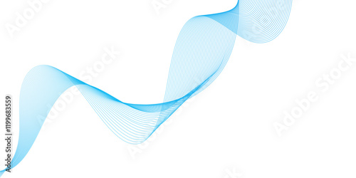 Abstract soft blue glowing wave curved lines background. Digital frequency track equalizer. Vector illustration.