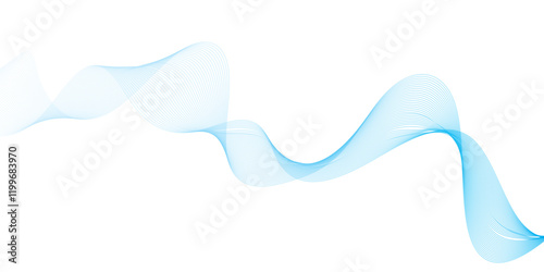 Abstract soft blue glowing wave curved lines background. Digital frequency track equalizer. Vector illustration.