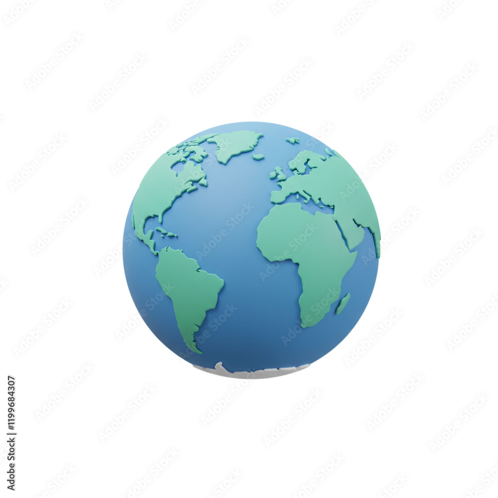 Stylized 3D Earth Globe Model World Map Blue Green icon planet design render simple global travel Stylized 3D Earth Globe Model World Map Blue Green icon planet design render simple global travel