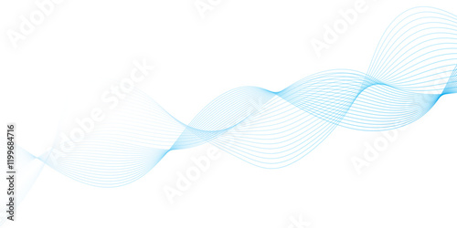 Abstract soft blue glowing wave curved lines background. Digital frequency track equalizer. Vector illustration.