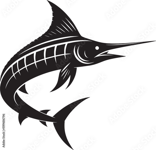 Big Marlin Fish silhouette icon vector illustration isolated on white background