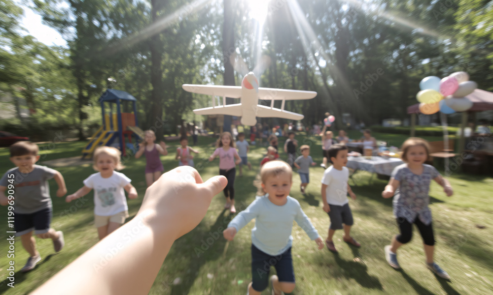 Obraz premium A joyful scene capturing kids playing together in a vibrant outdoor park