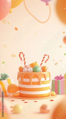 Carnival-themed celebration featuring a candy-striped cake whimsical party scene festive atmosphere colorful decor delightful treats photo