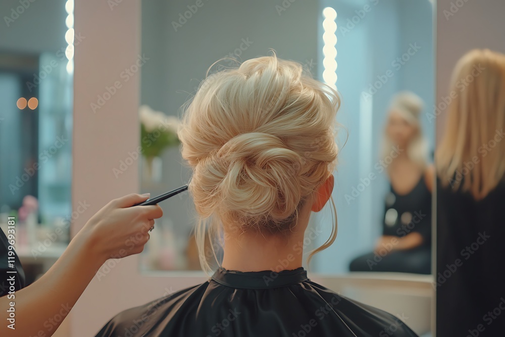 Fototapeta premium Elegant Updo Hairstyle in a Salon Setting