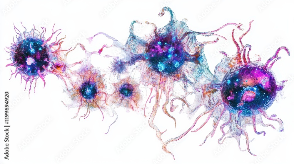 A vibrant representation of bacteria interacting, bioluminescent glow, fantasy-inspired art, isolated on white background A vibrant representation of bacteria interacting, bioluminescent glow, fantasy-inspired art, isolated on white background