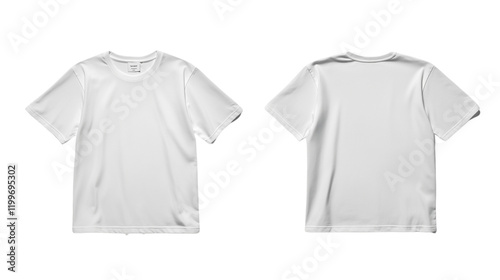 A plain white t-shirt displayed front side and back side mockup template isolated on a transparent background