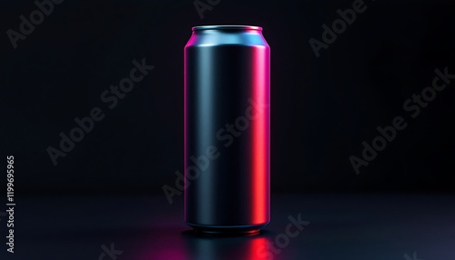 Sleek Metal Can Mockup Neon Lights Dark Background