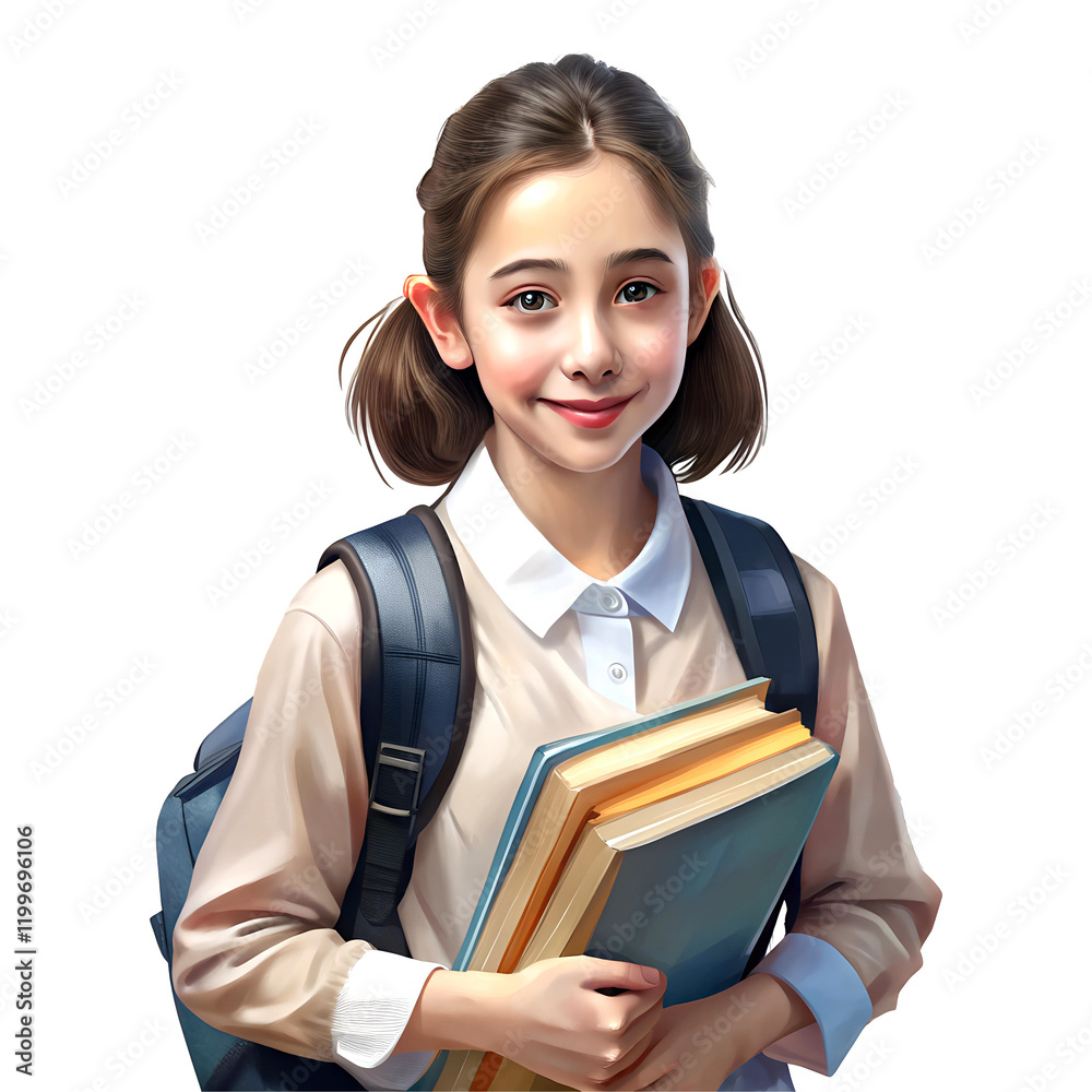 Portrait of a young school girl carrying school book education learning enjoyment PNG file download Portrait of a young school girl carrying school book education learning enjoyment PNG file download