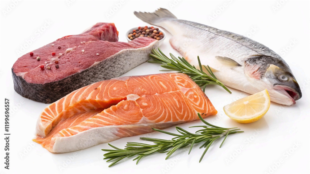 salmon, trout, steak, slice of fresh raw fish, isolated on white background, full depth of field,macro, omega, product, eating, view, white background salmon, trout, steak, slice of fresh raw fish, isolated on white background, full depth of field,macro, omega, product, eating, view, white background