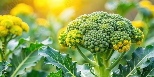 A broccoli plant in full bloom with yellow and green flowers, flower power, flowers photo