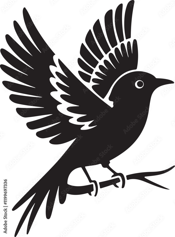 Fototapeta premium Black and white bird on branch vector image