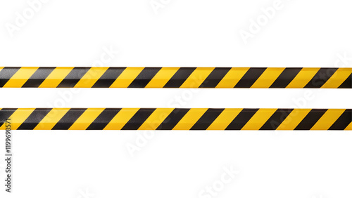 Horizontal black and yellow caution tape isolated on transparent background