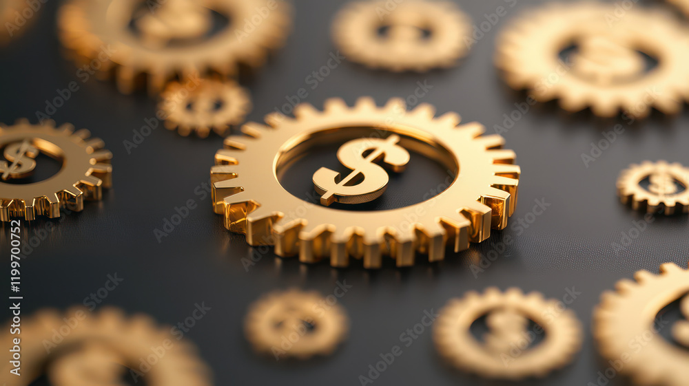 Golden gears symbolizing financial success. Golden gears symbolizing financial success.
