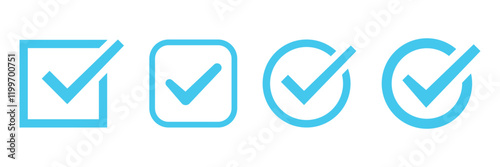 Blue check mark tick verification icon. check mark button. 