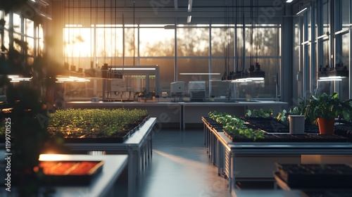 A stateoftheart agricultural technology lab, where innovations in sustainable farming methods are being developed to combat climate change photo