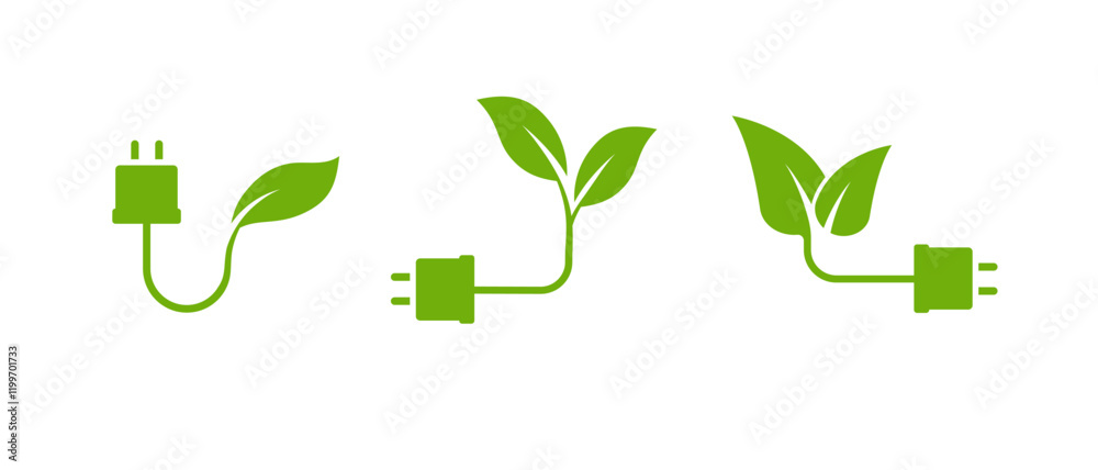 A simple vector logo of a house integrated with a green leaf and plug, representing sustainability, organic energy, and environmental responsibility, ideal for eco conscious products. A simple vector logo of a house integrated with a green leaf and plug, representing sustainability, organic energy, and environmental responsibility, ideal for eco conscious products.