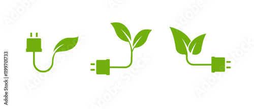 A simple vector logo of a house integrated with a green leaf and plug, representing sustainability, organic energy, and environmental responsibility, ideal for eco conscious products.