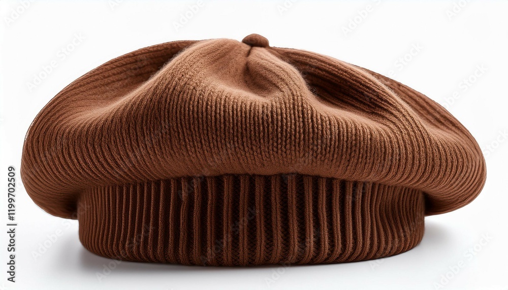 brown knit beret hat isolated on white brown knit beret hat isolated on white