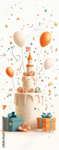 Fairy tale birthday celebration with enchanted castle cake festive decor indoor setting cheerful atmosphere whimsical delight