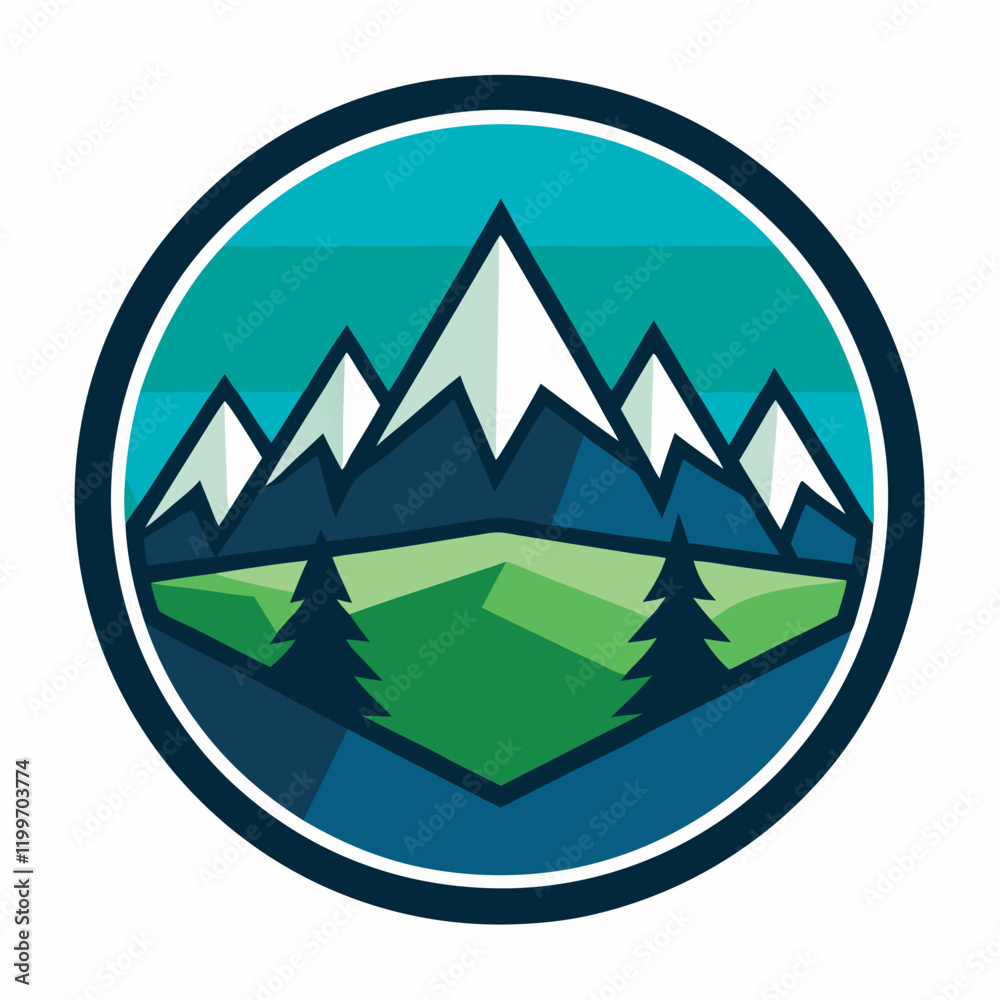 Circular mountain badge vector illustration. Best for outdoor sport sticker and logo Circular mountain badge vector illustration. Best for outdoor sport sticker and logo