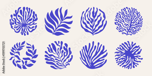 Abstract organic flower elements. Modern floral coral shapes with wavy curves and groovy outlines, naive art spring blossom decor. Vector set