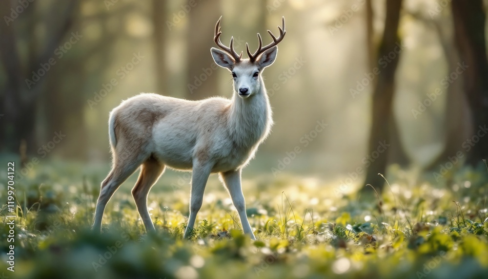 White Deer in a Sunlit Forest White Deer in a Sunlit Forest