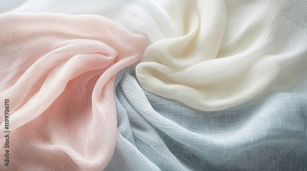 Obraz premium A white, pink, and blue piece of fabric is folded into a circle