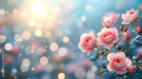 pink roses in the garden. on Abstract Romantic Pastel Background 