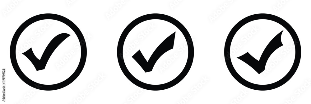 Check Mark Icon. Check Mark Symbol. Abstract Check Mark Icon. Flat Design Check Mark Icon for Success and Verified Tasks.
