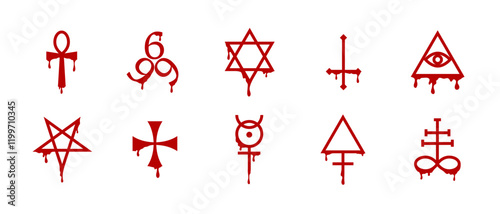 A haunting icon of a blood marked pentagram with minimalist details, representing dark magic, alchemy, and esoteric horror, perfect for spiritual designs.