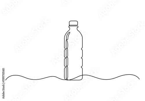 Water bottle continuous single line drawing vector illustration