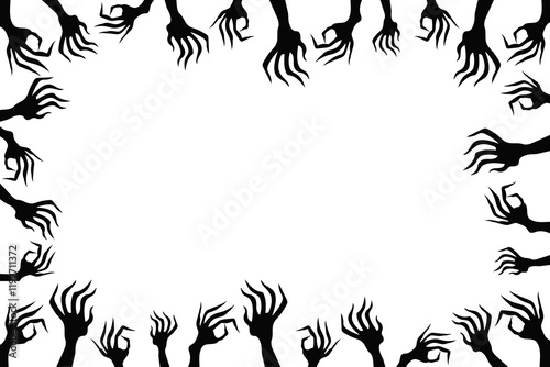 Silhouette of spooky claws emerging from the dark, ideal for Halloween and creepy party themes.