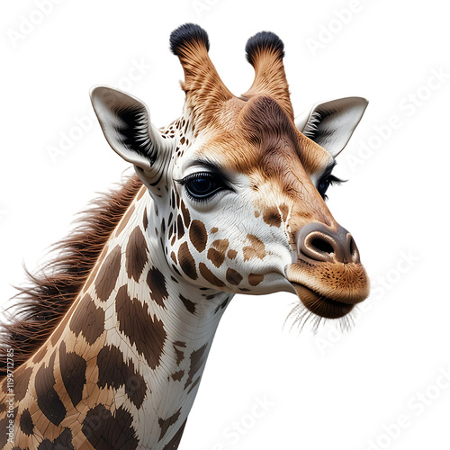 A close-up of a giraffe's head showcasing its unique features and patterns. photo