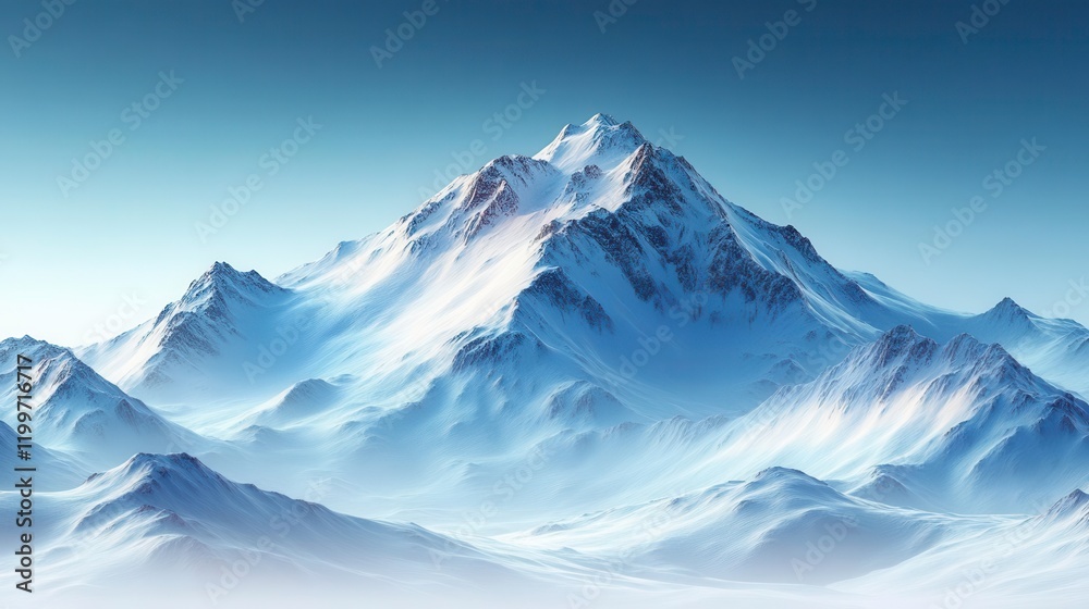 Obraz premium A serene mountain landscape covered in snow, under a clear blue sky, conveying tranquility and natural beauty.