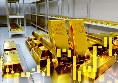 Gold bars on metal racks. G...