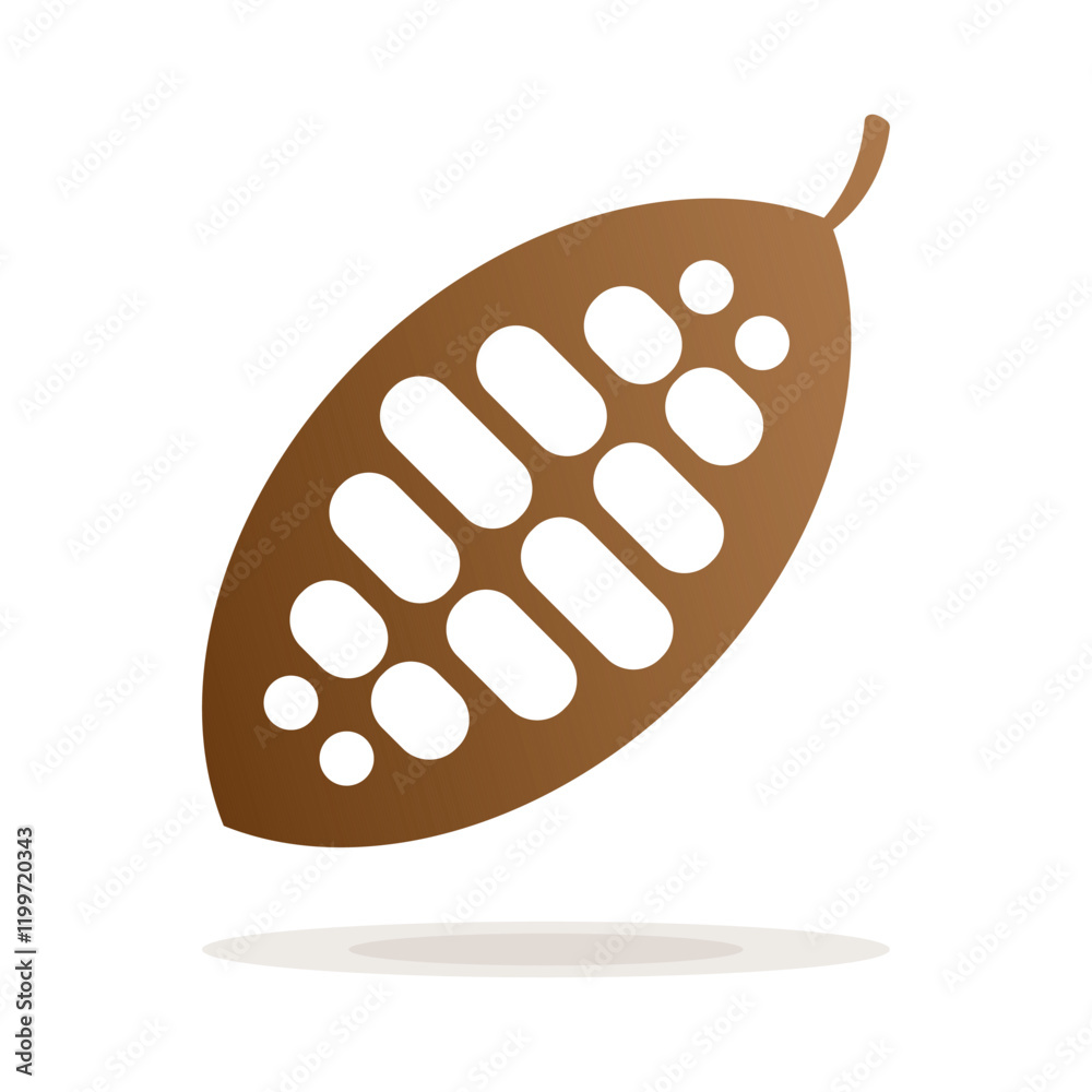 Cocoa beans isolated on a white background vector illustration. Cocoa pod. Fresh cocoa fruit, half sliced cacao pod with cacao beans inside. Trendy Flat logo. EPS 10 Cocoa beans isolated on a white background vector illustration. Cocoa pod. Fresh cocoa fruit, half sliced cacao pod with cacao beans inside. Trendy Flat logo. EPS 10